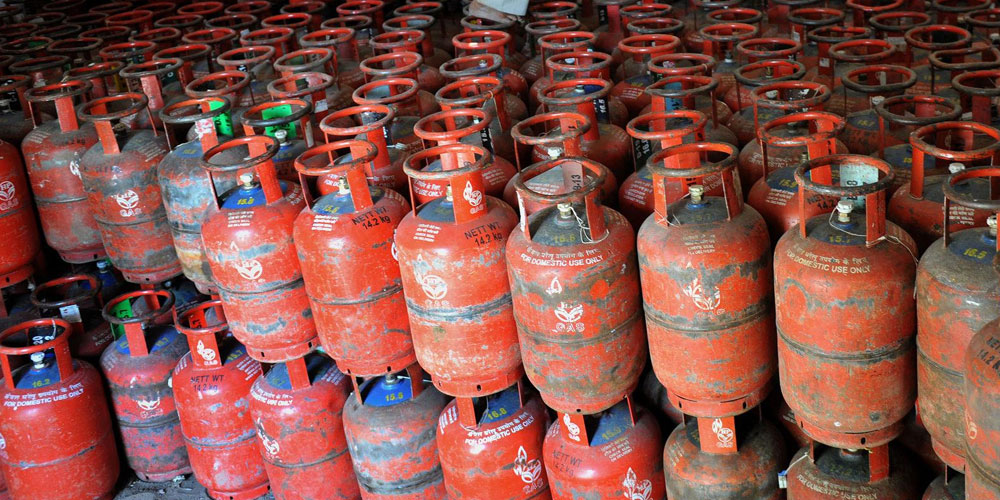 Large number of gas cylinders stored in warehouse