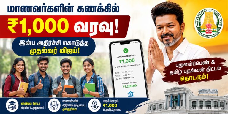 மாணவர்களின் வங்கிக் கணக்கில் ரூ.1000 வரவு செய்தி