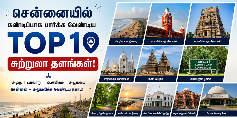 சென்னையின் முக்கிய சுற்றுலா தளங்களின் தொகுப்பு படம்