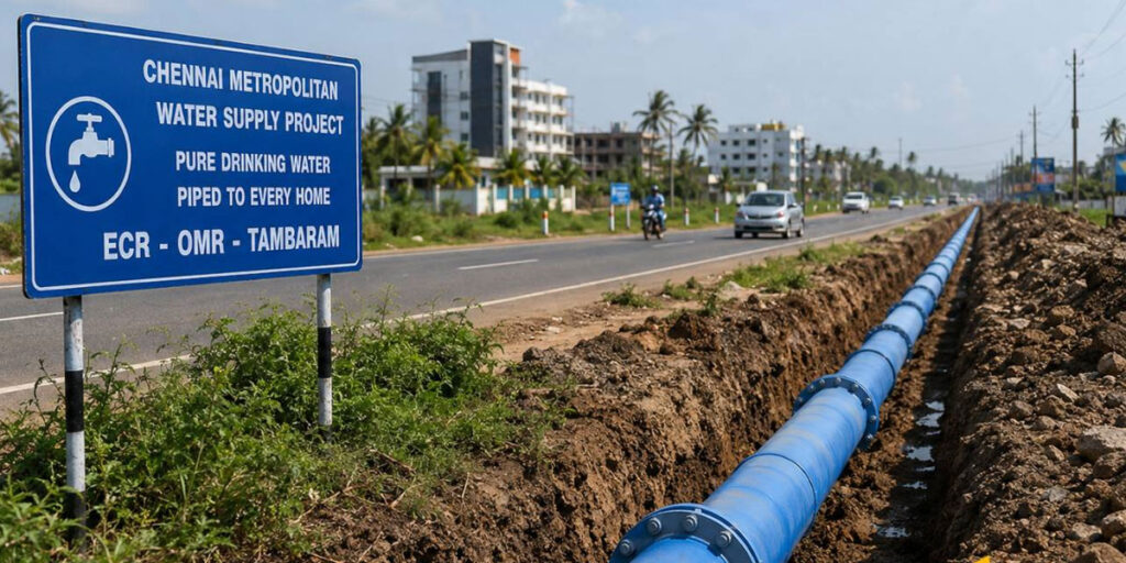 கடல்நீரை குடிநீராக்கும் திட்டத்திற்கான குடிநீர் குழாய் பணிகள்